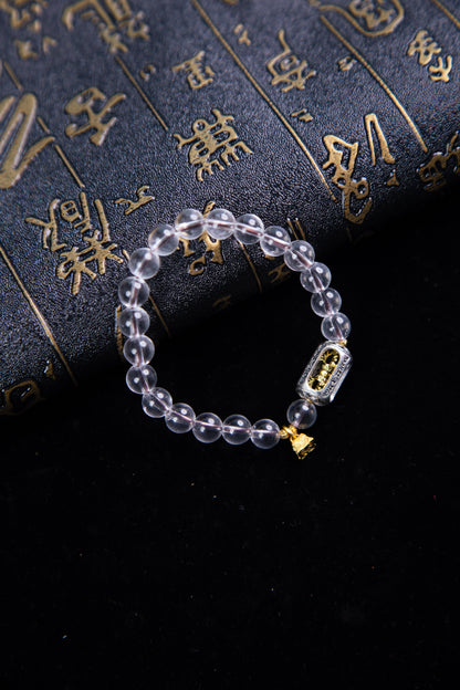8mm Natural Clear Quartz Bracelet with Vajra Charm