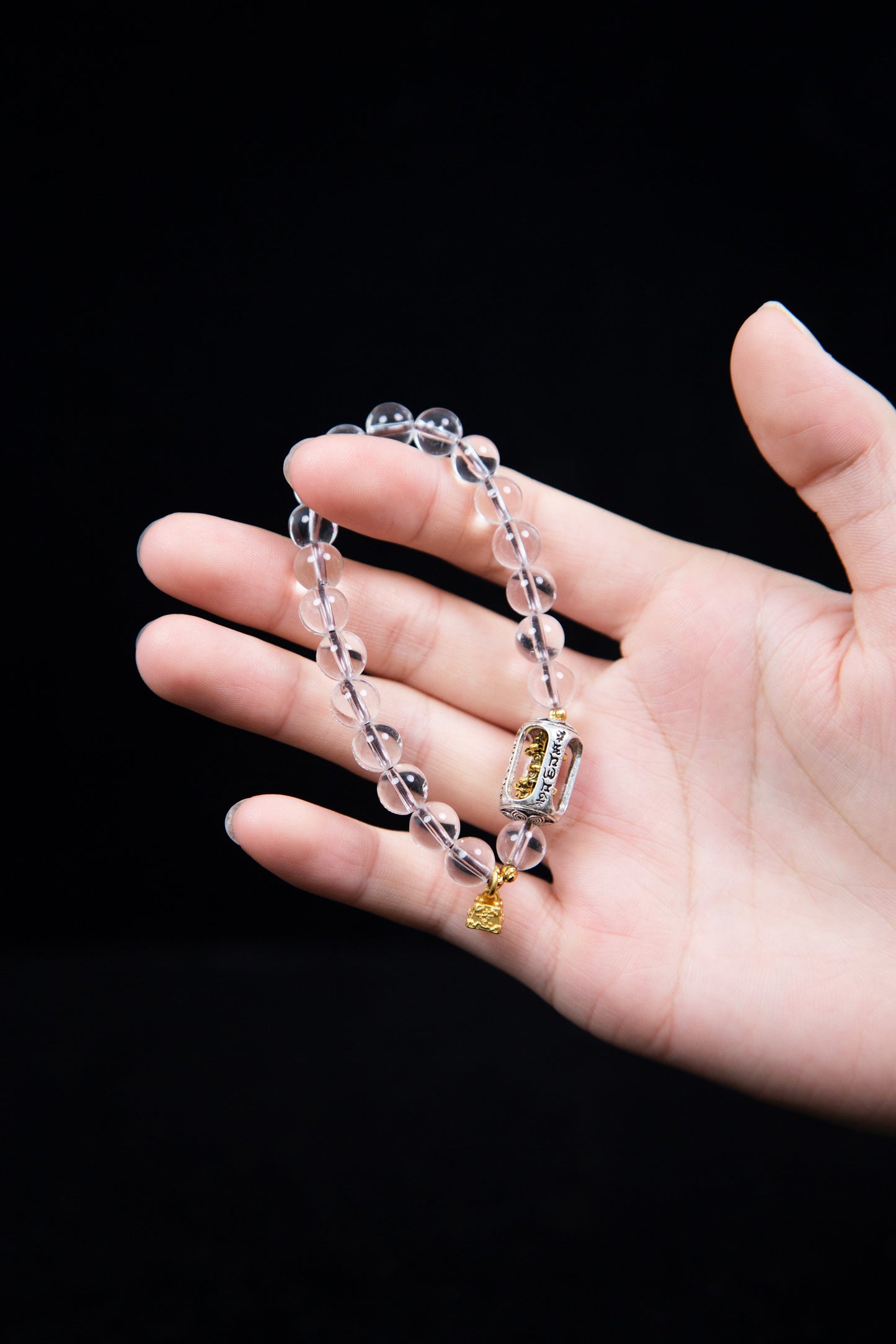 8mm Natural Clear Quartz Bracelet with Vajra Charm