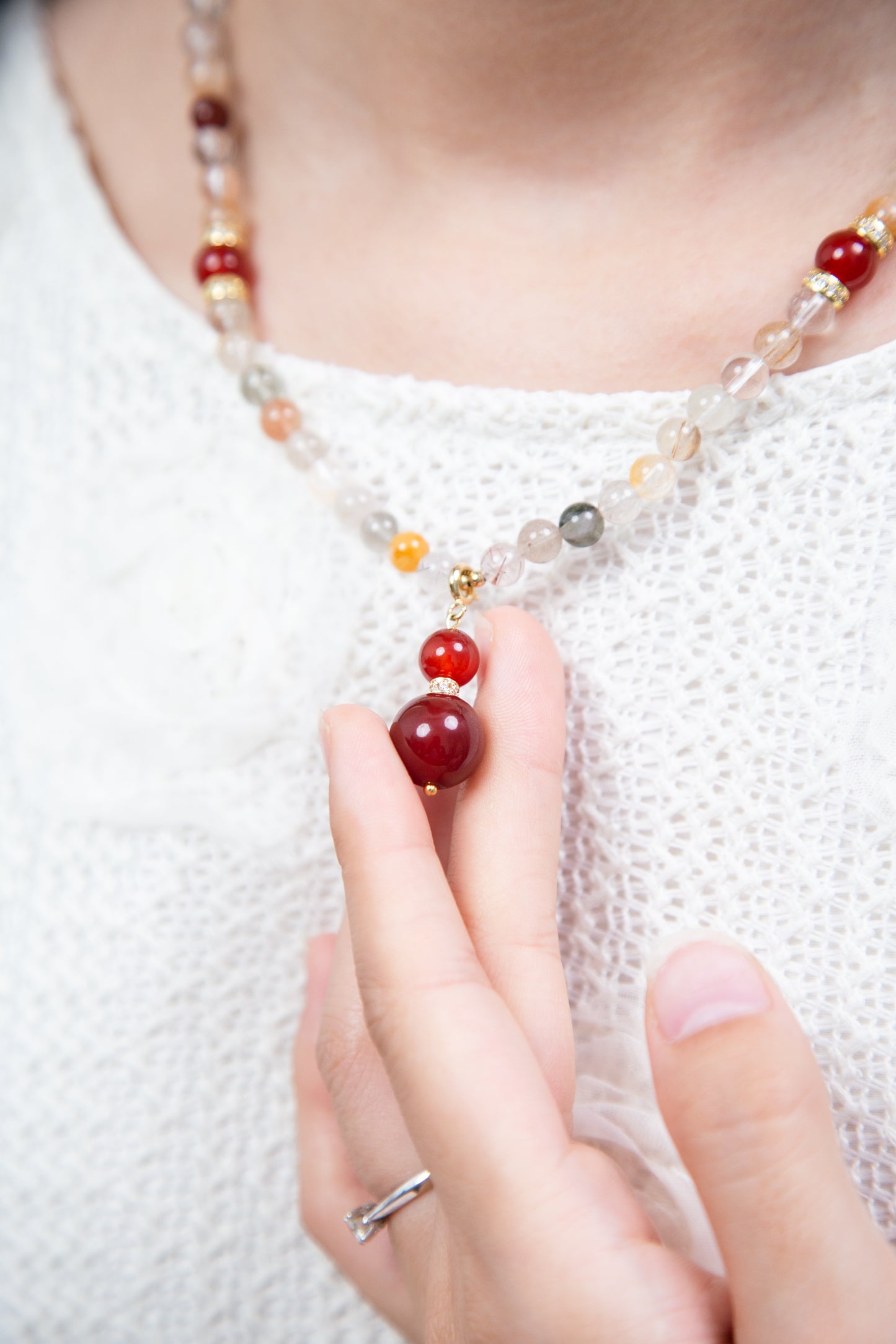 Natural Red Agate & Rutilated Quartz Necklace | Healing Crystal Jewelry