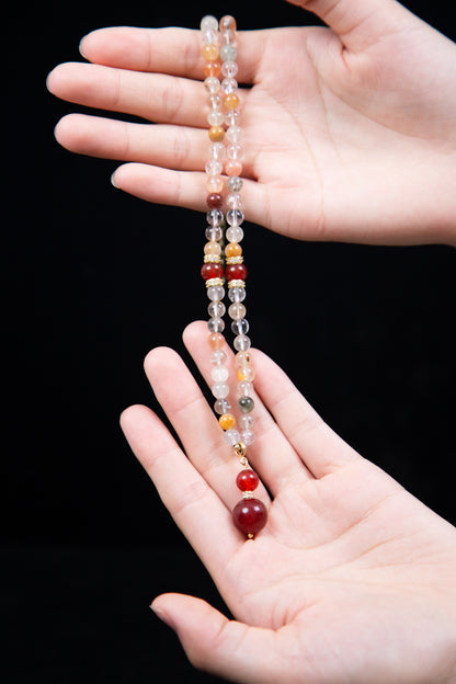 Natural Red Agate & Rutilated Quartz Necklace | Healing Crystal Jewelry