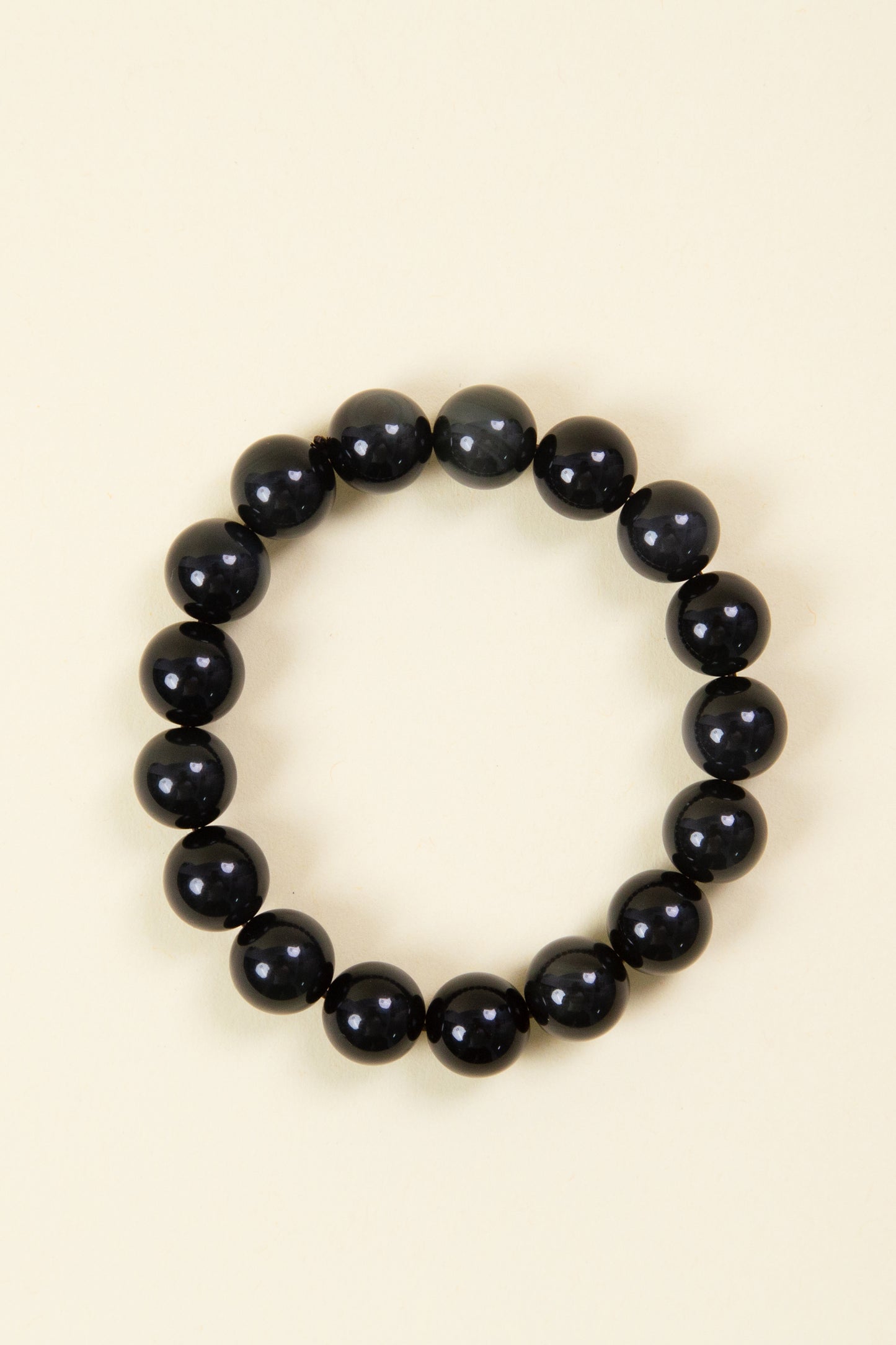 Natural Black Obsidian Bracelet 12mm | Protection & Grounding Energy Stone