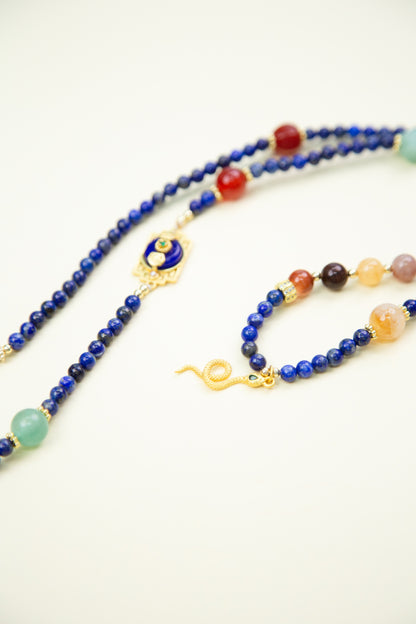 Lapis Lazuli Necklace with Aventurine & Rutilated Quartz