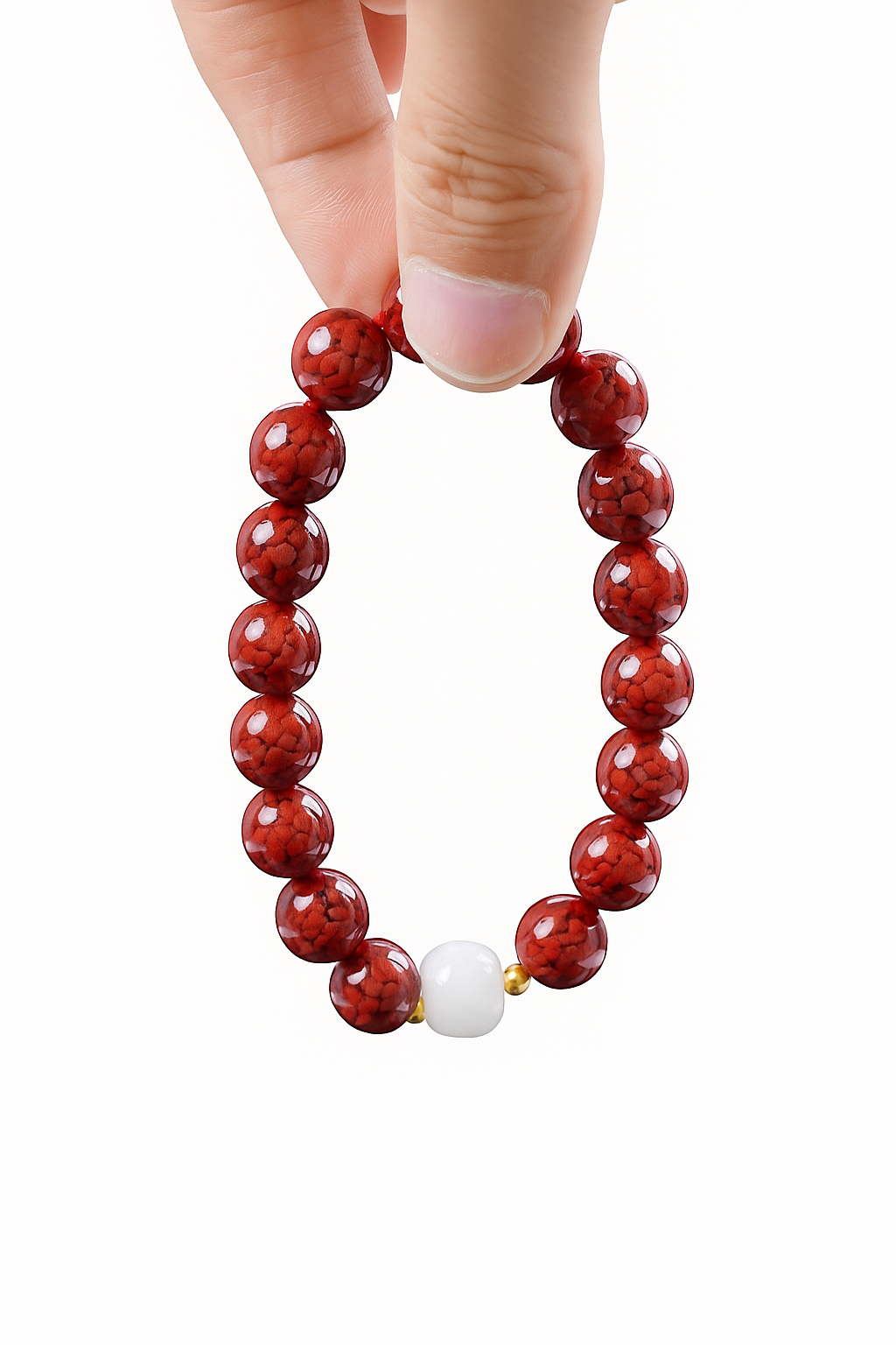 Natural Cinnabar & Hetian Jade Bracelet
