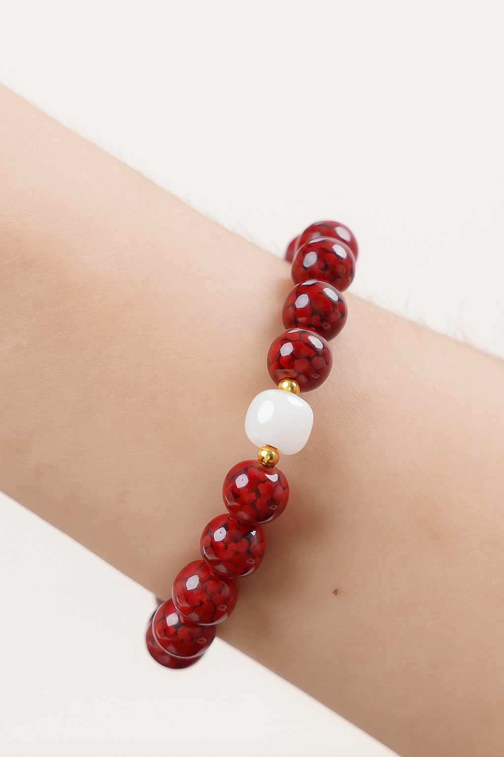 Natural Cinnabar & Hetian Jade Bracelet
