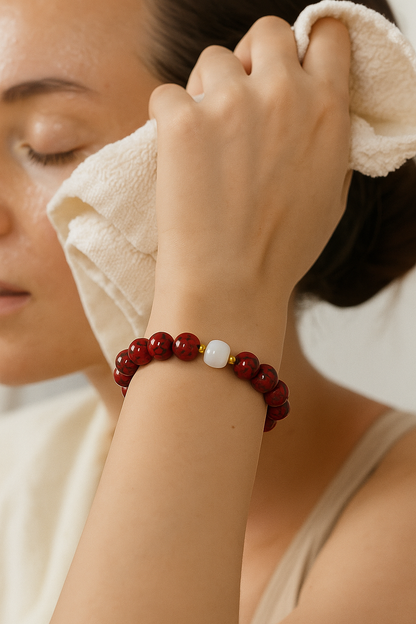 Natural Cinnabar & Hetian Jade Bracelet