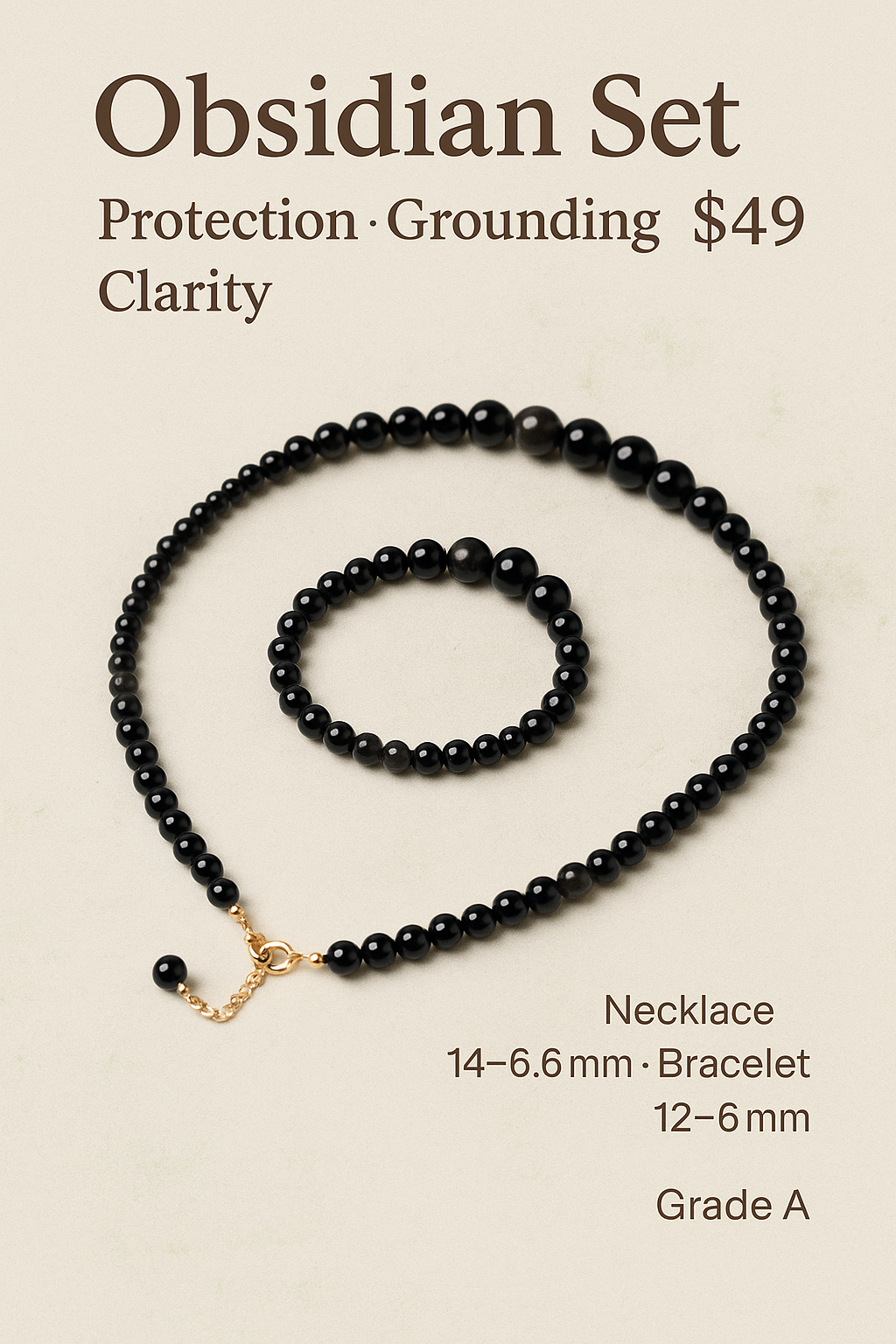 Black Obsidian Necklace & Bracelet Set – Guardian of Energy
