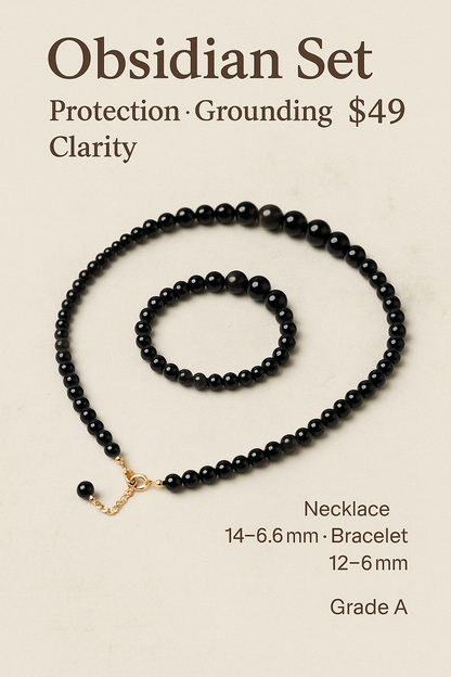 Black Obsidian Necklace & Bracelet Set – Guardian of Energy