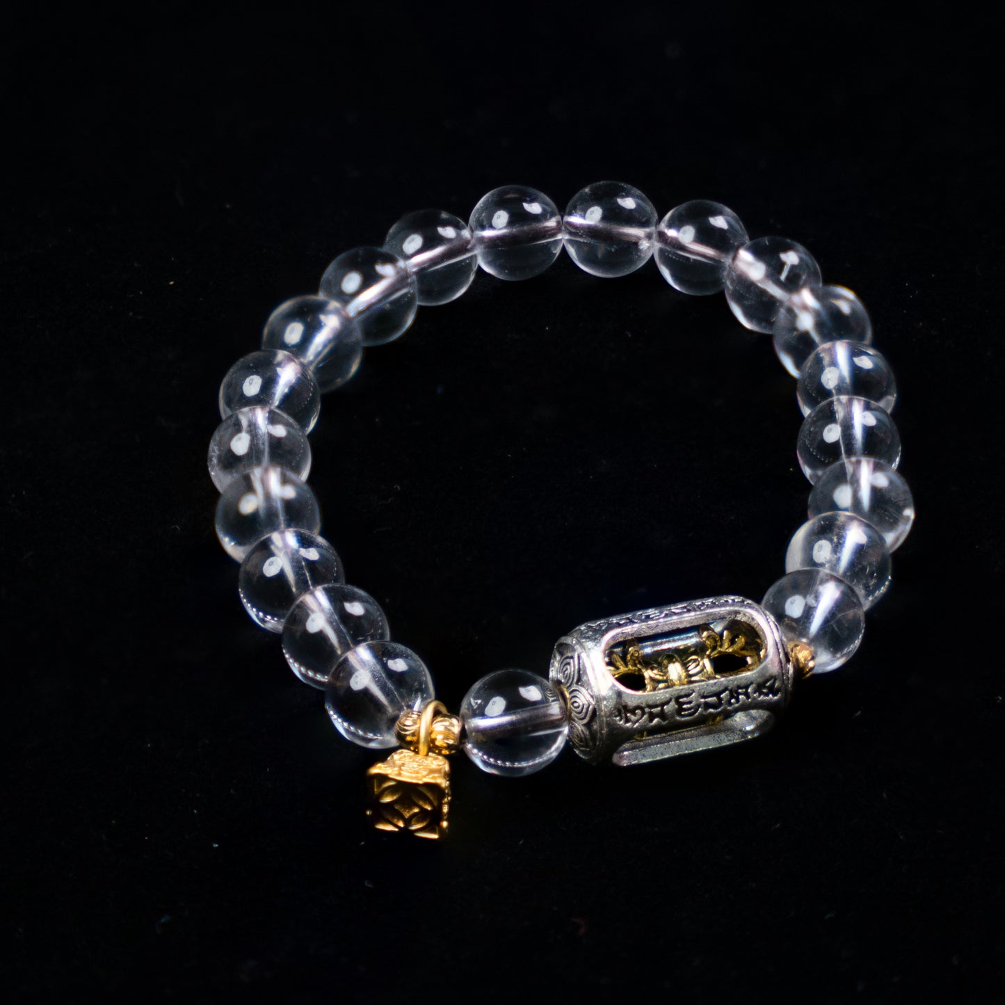 8mm Natural Clear Quartz Bracelet with Vajra Charm
