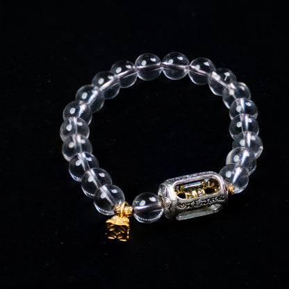 8mm Natural Clear Quartz Bracelet with Vajra Charm