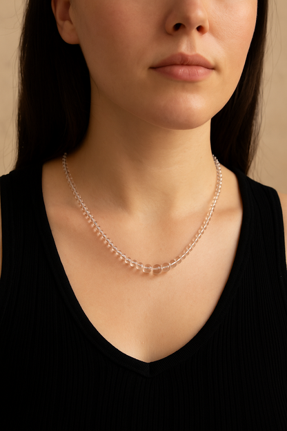 Natural Clear Quartz Graduated Bead Necklace