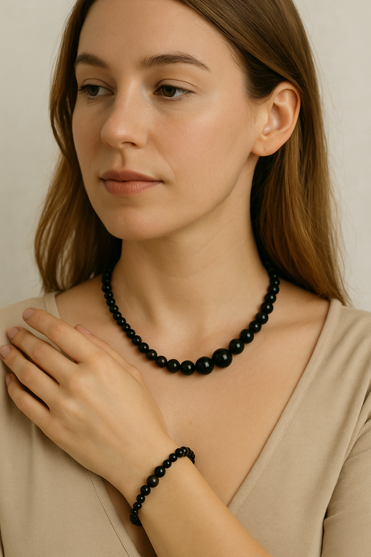 Black Obsidian Necklace & Bracelet Set – Guardian of Energy