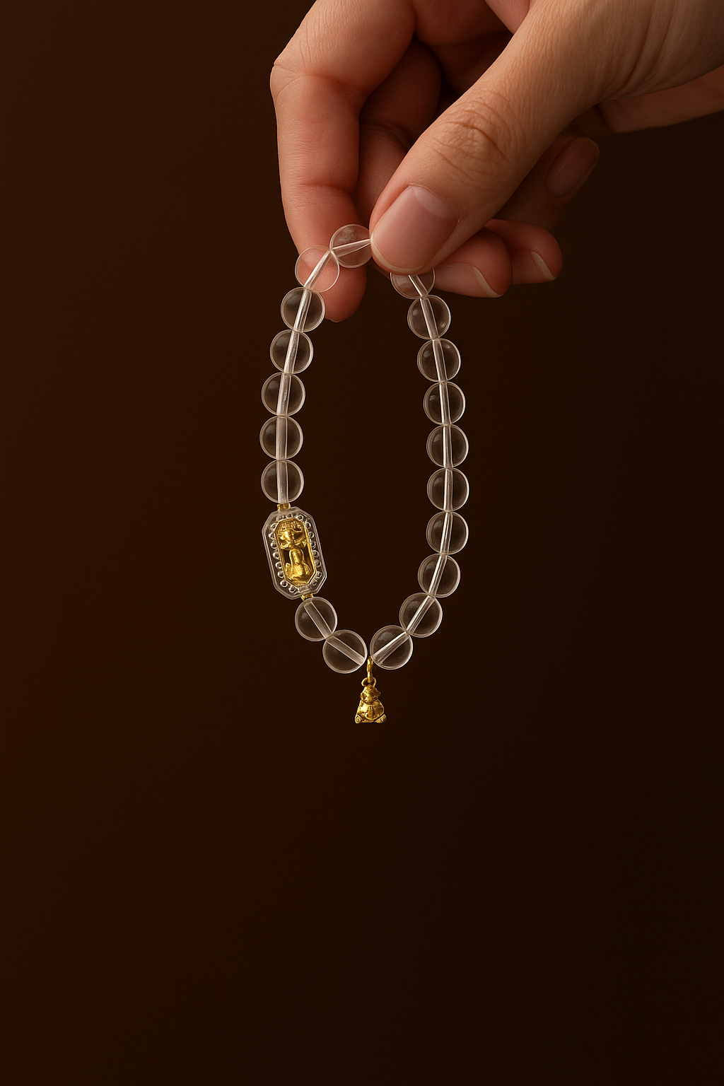 8mm Natural Clear Quartz Bracelet with Vajra Charm